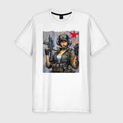 Футболка slim-fit Cool military girl - graffiti, цвет: белый