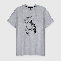 Футболка slim-fit Сова на ветке рисунок, цвет: меланж
