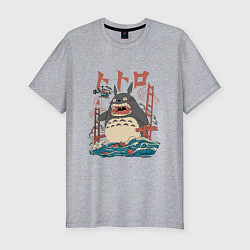 Футболка slim-fit Мой сосед Тоторо Годзилла, цвет: меланж