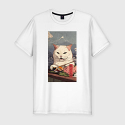 Футболка slim-fit Cat meme - japan style, цвет: белый