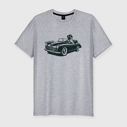 Футболка slim-fit Мопс на ретро автомобиле, цвет: меланж