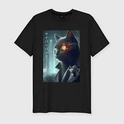 Футболка slim-fit Black cat - cyberpunk, цвет: черный