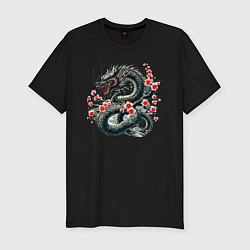 Футболка slim-fit Japanese dragon and sakura - irezumi, цвет: черный