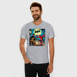 Футболка slim-fit Batman with Spider-man - ai art fantasy, цвет: меланж — фото 2