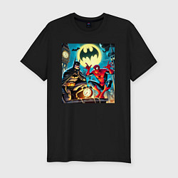 Футболка slim-fit Batman with Spider-man - ai art fantasy, цвет: черный