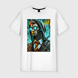 Футболка slim-fit Cyber Harry Potter - ai art fantasy, цвет: белый