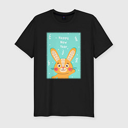 Футболка slim-fit Новогодний милый заяц, цвет: черный