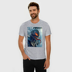 Футболка slim-fit Перерождение ядовитой слизи в киберпанк - Веном, цвет: меланж — фото 2
