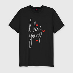 Футболка slim-fit I love you - hearts, цвет: черный