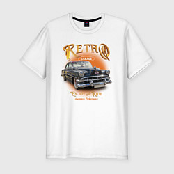 Футболка slim-fit Ретро гараж и автомобиль Chevrolet 210 Deluxe, цвет: белый