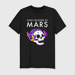 Футболка slim-fit Thirty Seconds to Mars - неоновый череп, цвет: черный