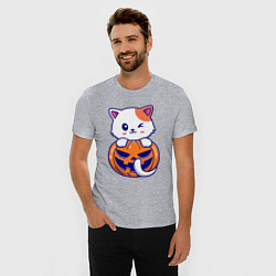 Футболка slim-fit Halloween meow, цвет: меланж — фото 2