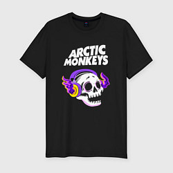 Футболка slim-fit Arctic Monkeys - неоновый череп, цвет: черный