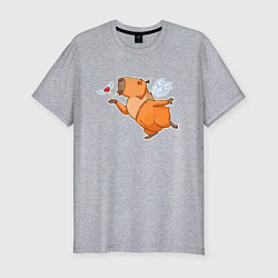 Футболка slim-fit Капибара на крыльях любви, цвет: меланж
