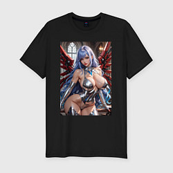 Футболка slim-fit Девушка с кибернетическими крыльями, цвет: черный