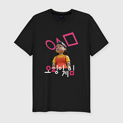 Футболка slim-fit Игра в кальмара - кукла, цвет: черный