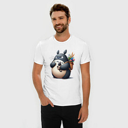 Футболка slim-fit Totoro and black cat - anime, цвет: белый — фото 2