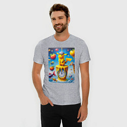 Футболка slim-fit Funny Pikachu and fishes - surrealism, цвет: меланж — фото 2