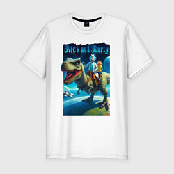 Футболка slim-fit Рик и Морти верхом на тираннозавре, цвет: белый