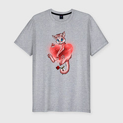 Футболка slim-fit Романтичный кот, цвет: меланж