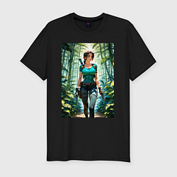 Футболка slim-fit Лара Крофт в джунглях с пистолетами, цвет: черный