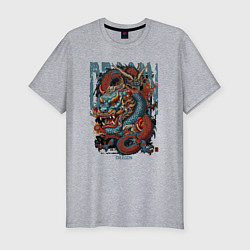 Футболка slim-fit Драконы в стиле татуировки ирезуми, цвет: меланж