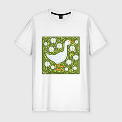 Футболка slim-fit Гусь в ромашках, цвет: белый