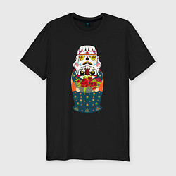 Футболка slim-fit Матрешка в расписном шлеме имперского штурмовика, цвет: черный