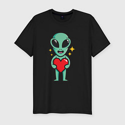 Футболка slim-fit Пришелец с сердечком, цвет: черный