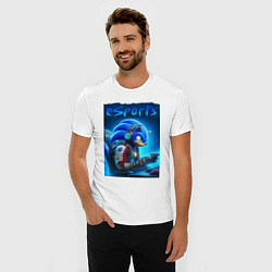 Футболка slim-fit Hedgehog Sonic is esports player - neon glow, цвет: белый — фото 2