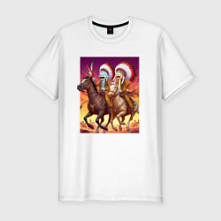 Футболка slim-fit Индейцы Рик и Морти скачут на лошадях, цвет: белый