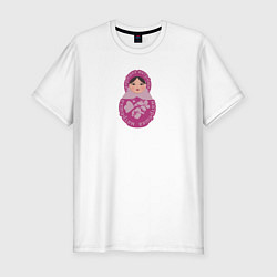 Футболка slim-fit Матрёшка в розовом, цвет: белый