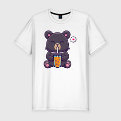 Футболка slim-fit Мишка с напитком, цвет: белый