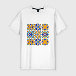 Футболка slim-fit Узор из цветной плитки, цвет: белый