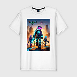 Футболка slim-fit Minecraft - cyberpunk ai art fantasy, цвет: белый
