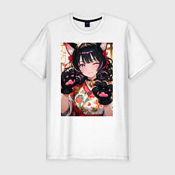 Мужская slim-футболка Девушка-кошка с накладными лапками