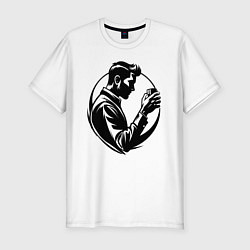 Футболка slim-fit Бармен со стаканом, цвет: белый