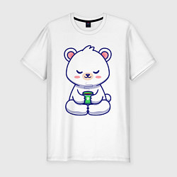 Мужская slim-футболка Мишка на кофейном релаксе