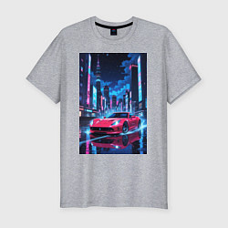 Футболка slim-fit Вишневый спорткар по мокрой дороге, цвет: меланж