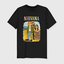 Футболка slim-fit Nirvana мультяшный стиль, цвет: черный