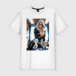 Мужская slim-футболка Черная кошка в комнате