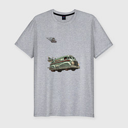 Футболка slim-fit Ретрофутуристический летающий грузовик Хлеб, цвет: меланж