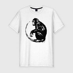 Футболка slim-fit Шимпанзе в круге, цвет: белый