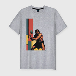 Футболка slim-fit Поп-арт неандерталец, цвет: меланж