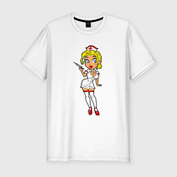 Мужская slim-футболка Медсестра блондинка