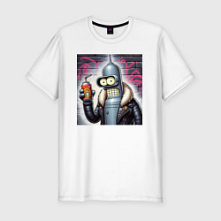 Футболка slim-fit Бендер с баночкой лимонада - граффити, цвет: белый
