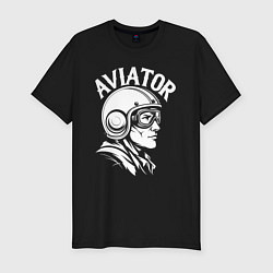 Футболка slim-fit Авиатор в ретро шлеме, цвет: черный