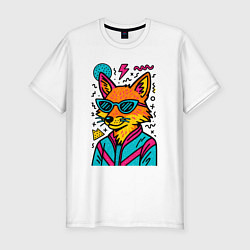 Футболка slim-fit Лиса поп арт, цвет: белый
