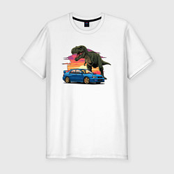 Футболка slim-fit Субару и динозавр, цвет: белый