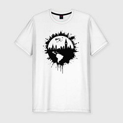 Футболка slim-fit Городской горизонт мир в силуэтах, цвет: белый